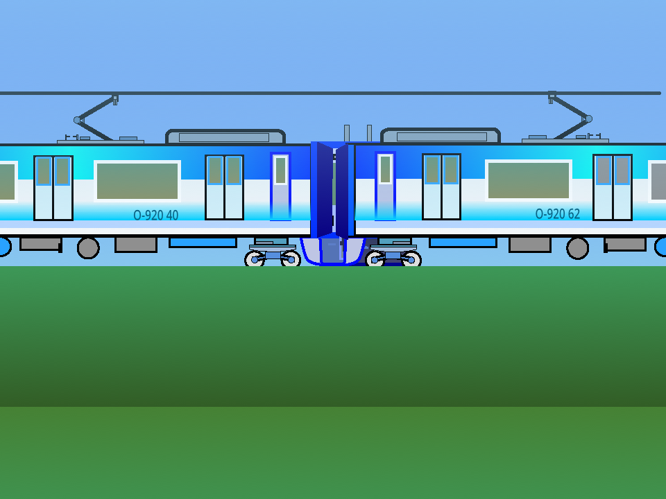 妹築堤を走るO-920型連結部(流し撮り)